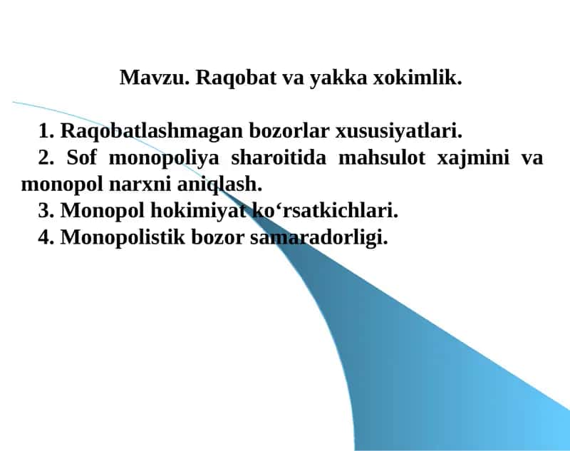 Sof monopoliya va sof raqobatlashgan bozorlar