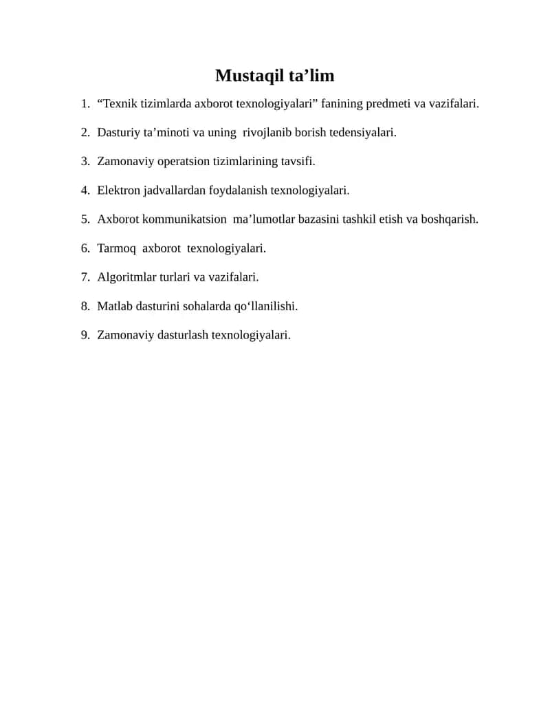 Texnik tizimlarda axborot texnologiyalari