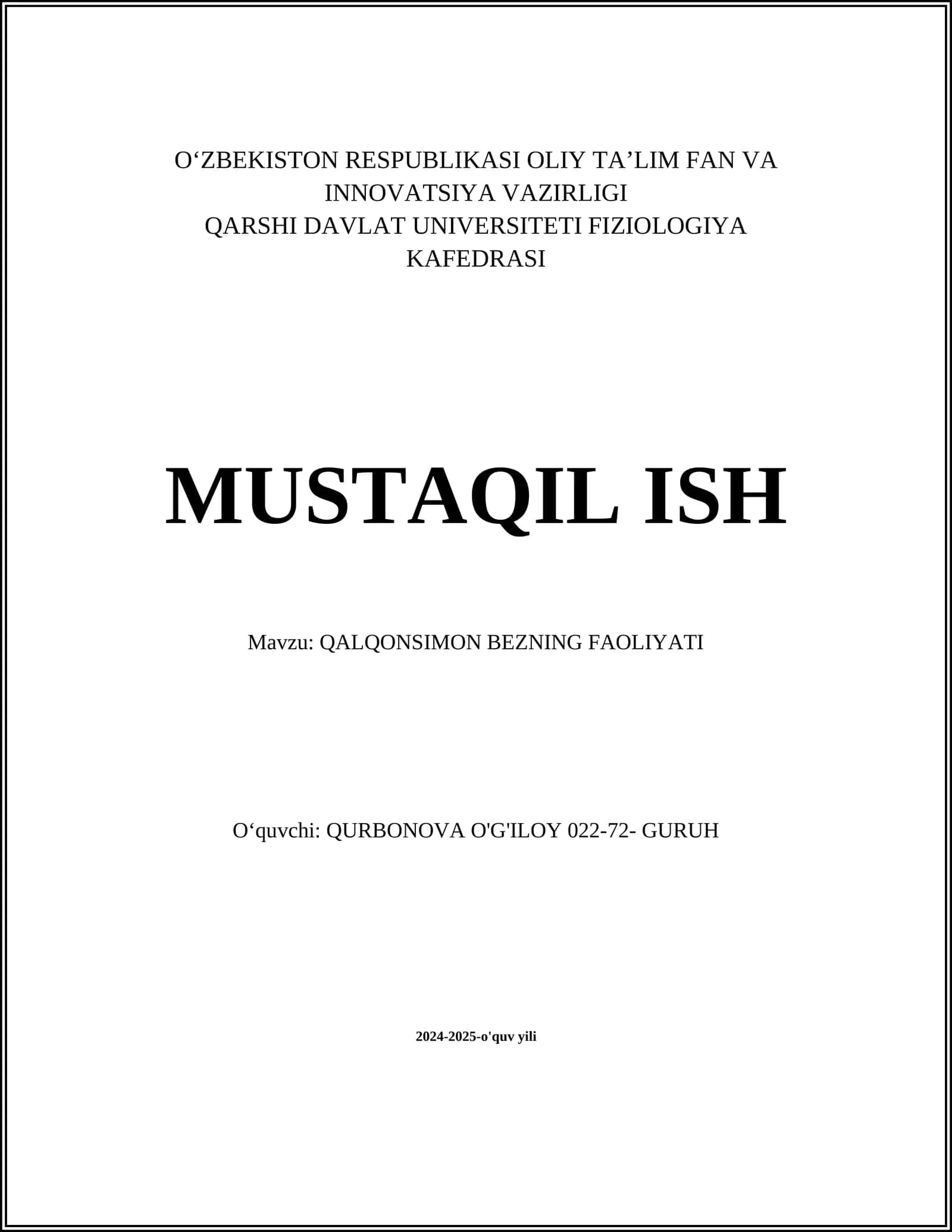QALQONSIMON BEZNING FAOLIYATI