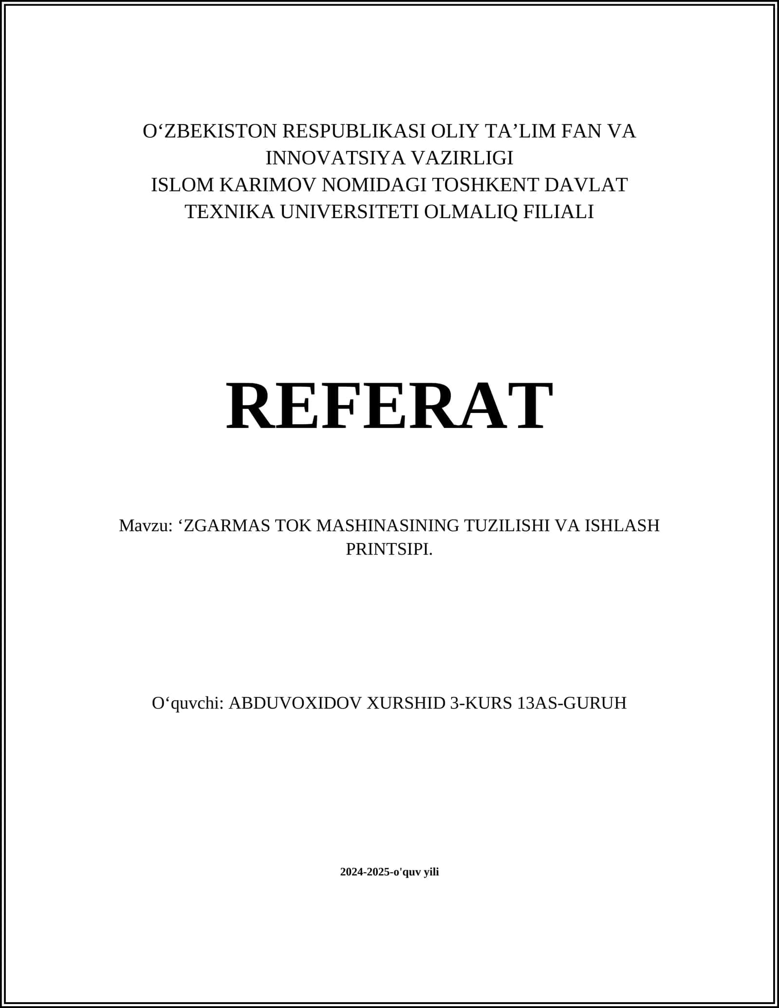 ZGARMA TOK MASHINASINING TUZILISHI VA ISHLASH PRINTSIPI