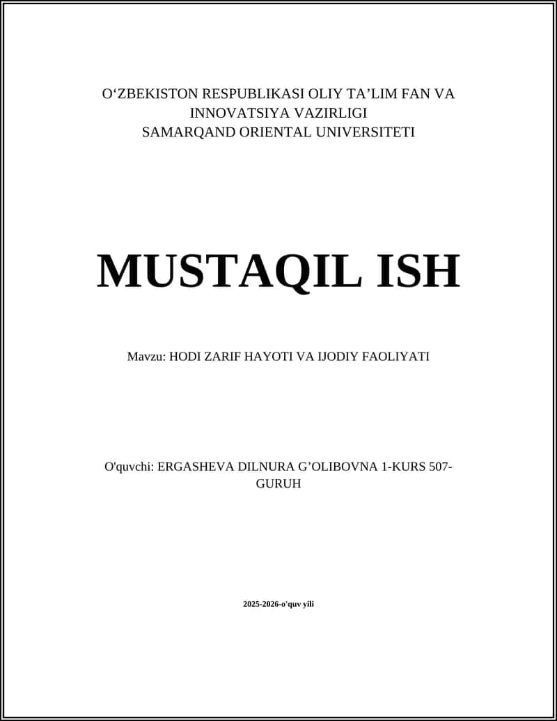 HODI ZARIF HAYOTI VA IJODIY FAOLIYATI