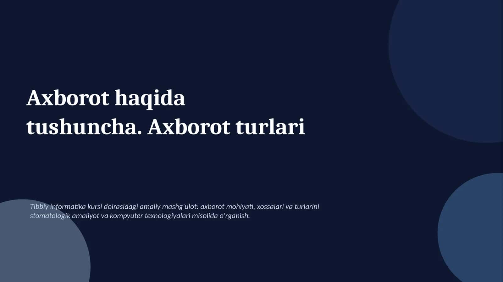 Tibbiy Informatika Kursi