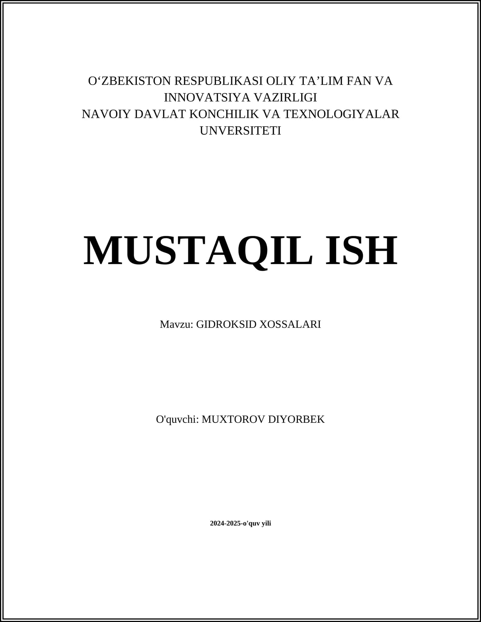 GIDROKSID XOSSALARI