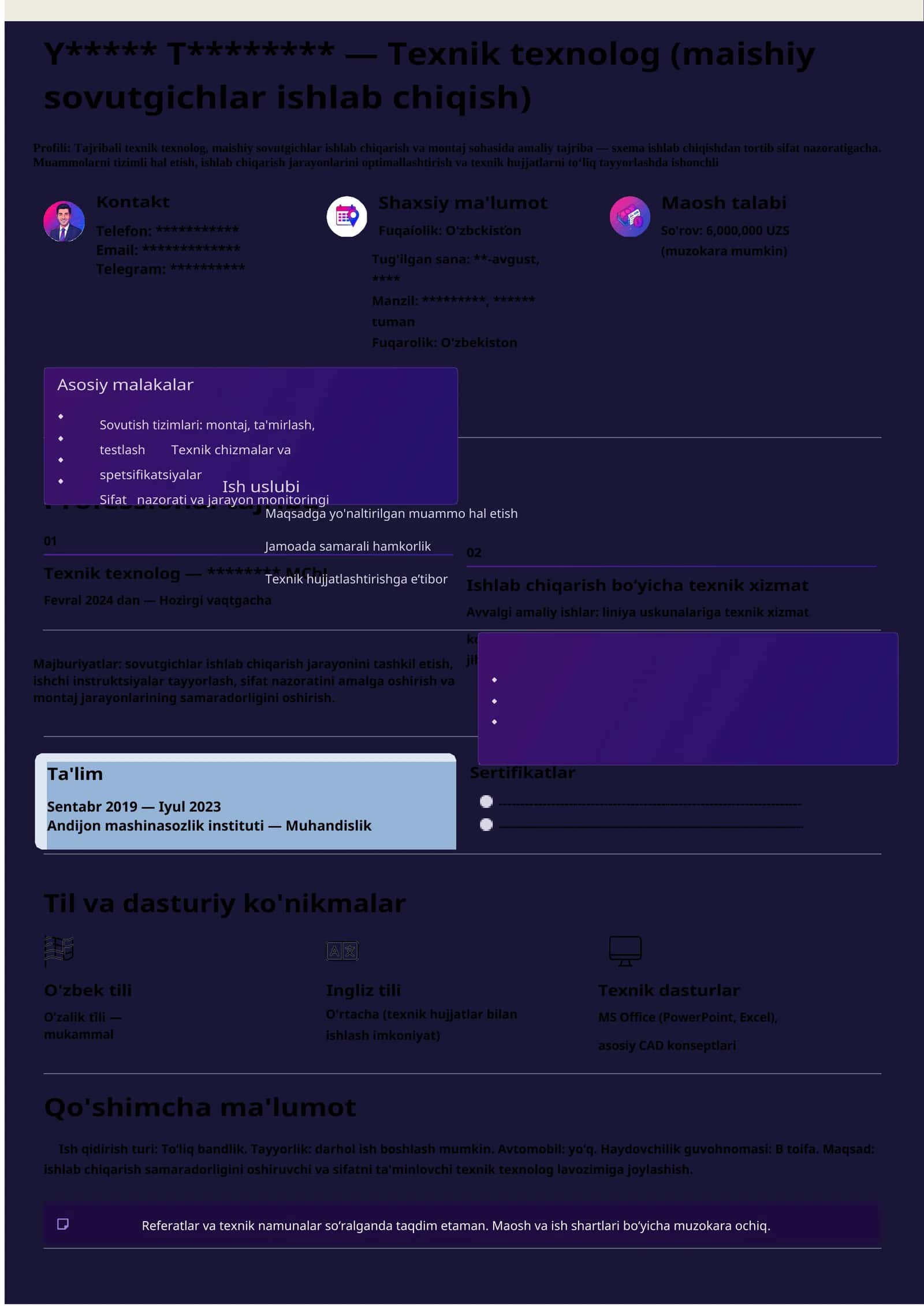 Resume (CV) shablon