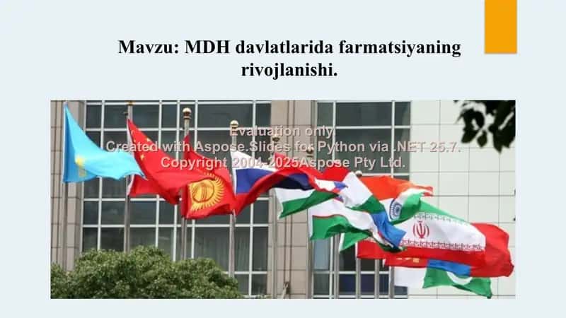 10. MDH davlatlarida farmatsiyaning rivojlanishi. Ko'rgazma 4 bet.