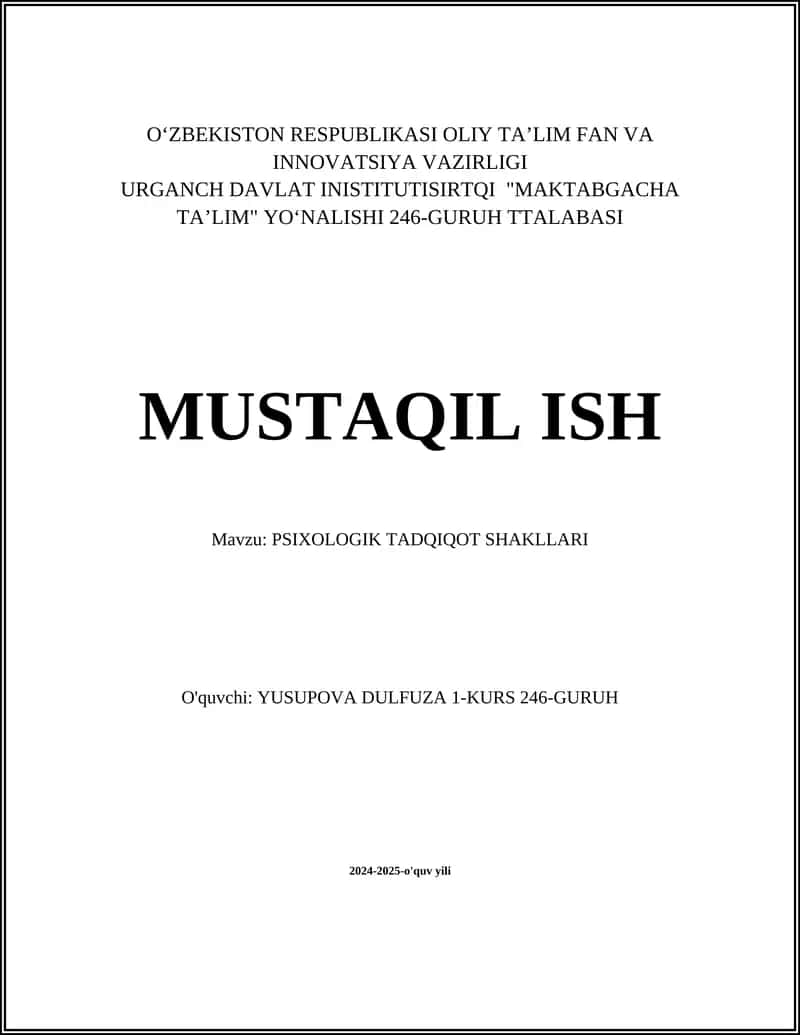 An'anaviy psixologik tadqiqot metodlari