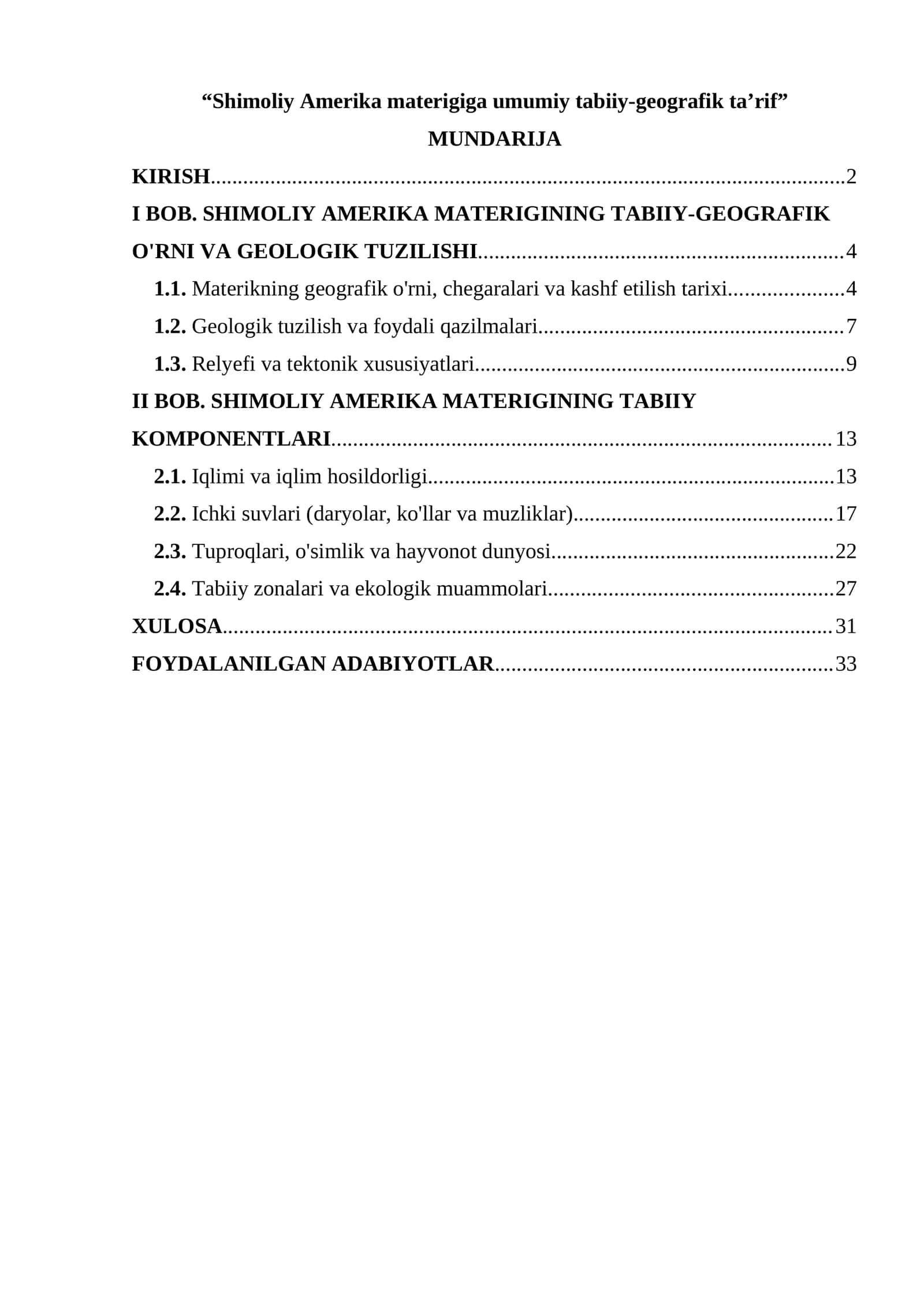 Shimoliy Amerika materigiga umumiy tabiiy-geografik ta’rif