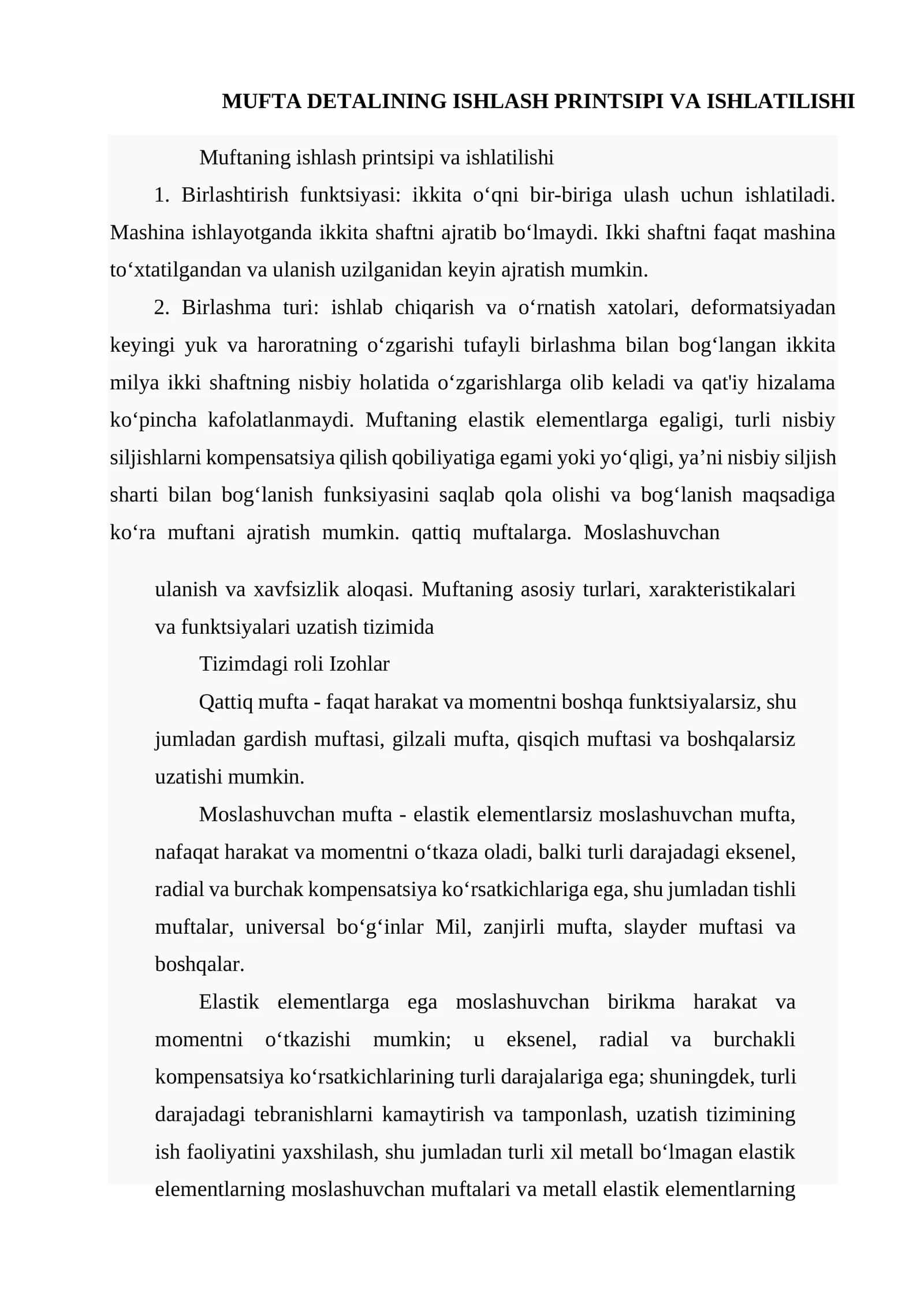 Mufta Detalining Ishlash Printsipi Va Ishlatilishi