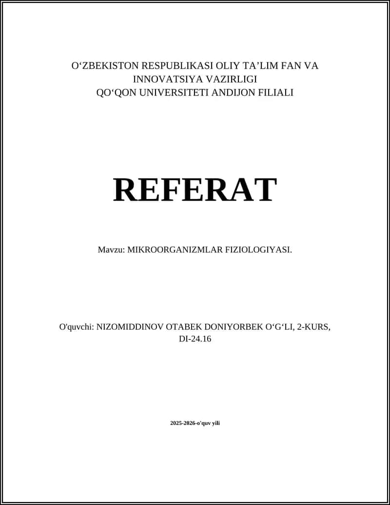 MIKROORGANIZMLAR FIZIOLOGIYASI