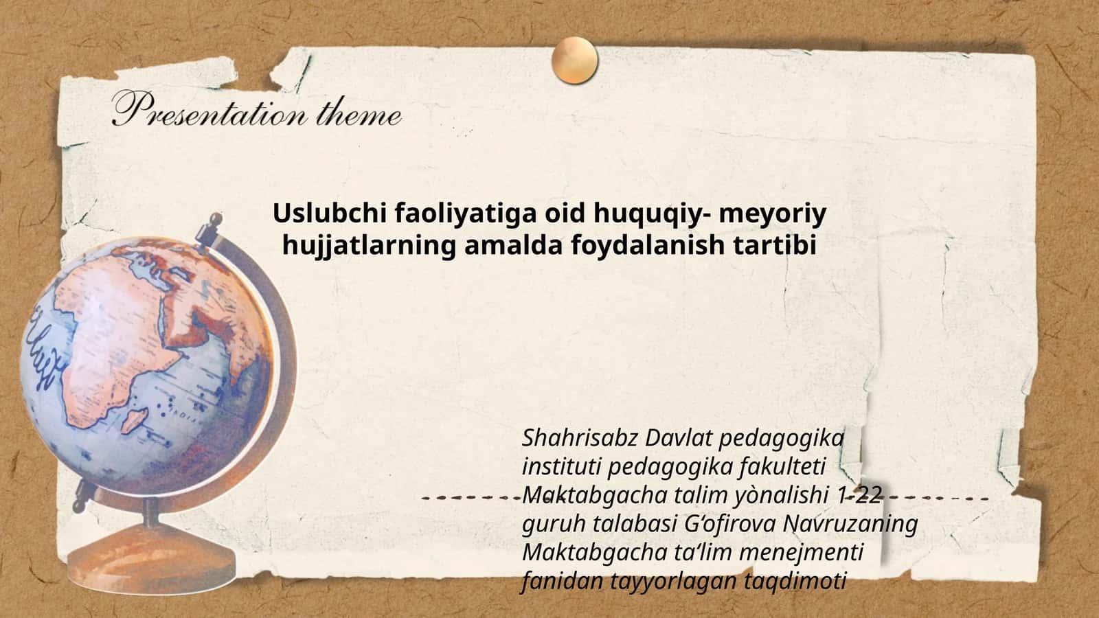 Navruzaning Maktabgacha ta‘lim menejmenti fanidan tayyorlagan taqdimoti