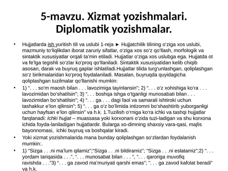 Xizmat yozishmalari. Diplomatik yozishmalar