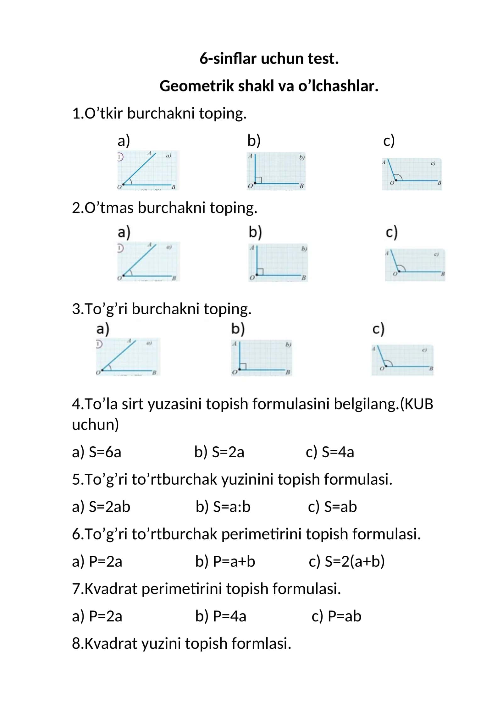 6-sinflar uchun test