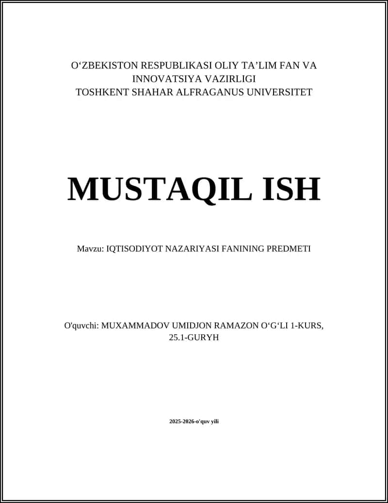 Iqtisodiyot Nazariyasi Fanining Predmeti
