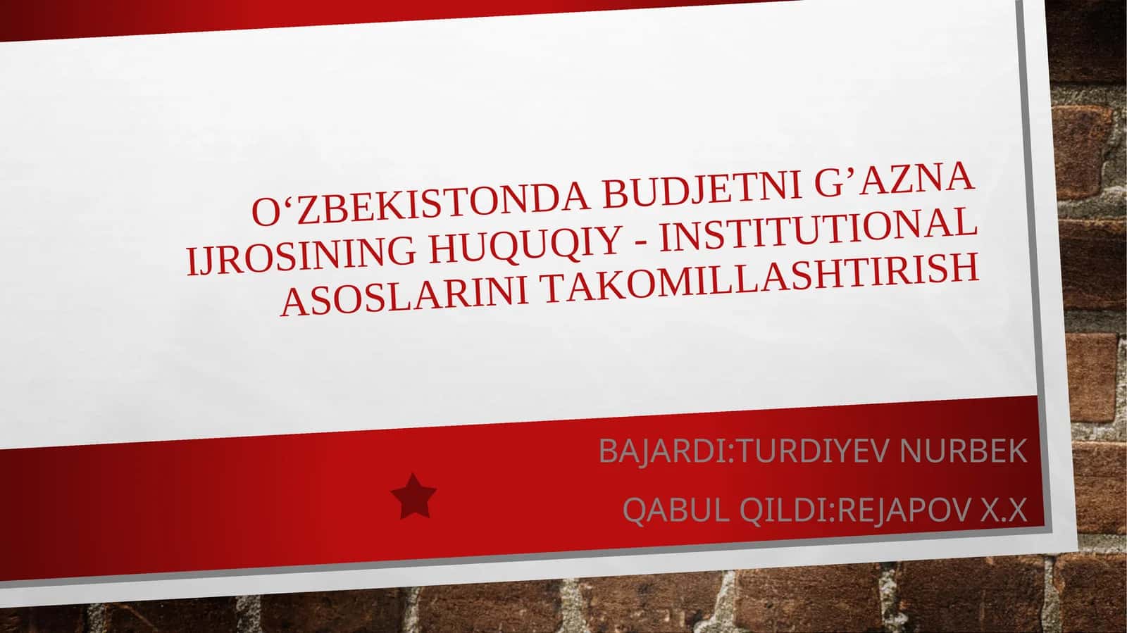 O‘zbеkistоndаbudjеtnig’аznаijrоsininghuquqiy-institutiоnаlаsоslаrinitаkоmillаshtirish