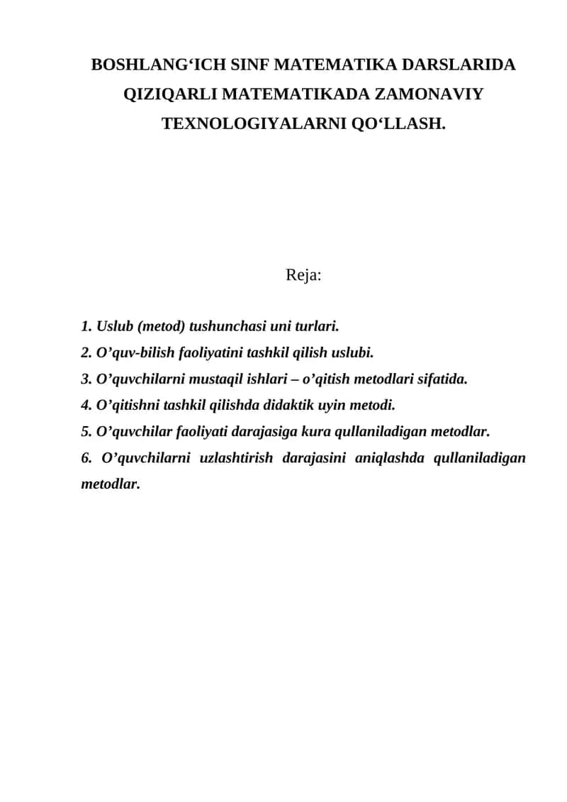 Boshlang‘ich Sinf Matematika Darslari