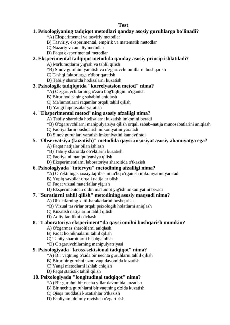 Psixologik Tadqiqot Metodlari