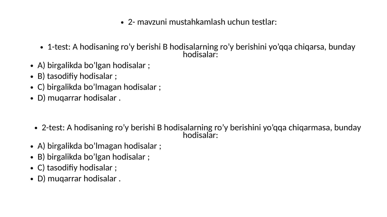 Testlar
