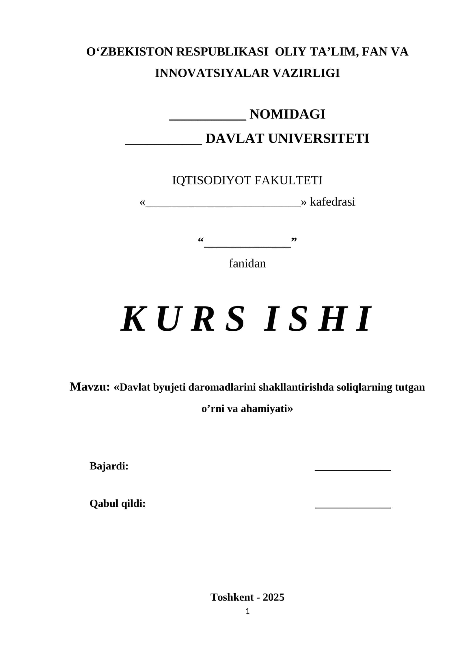 Davlat byujeti daromadlarini shakllantirishda soliqlarning tutgan o’rni va ahamiyati
