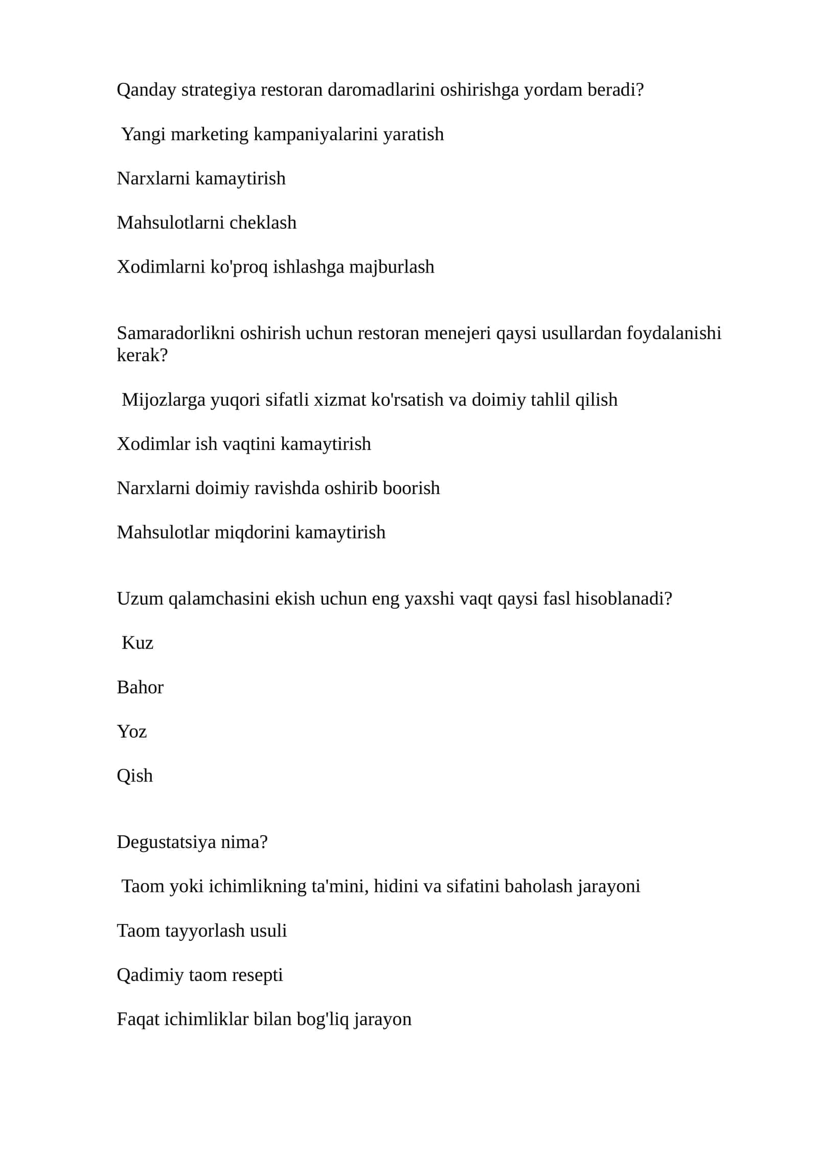 Restoranning daromadlarini oshirish strategiyalari