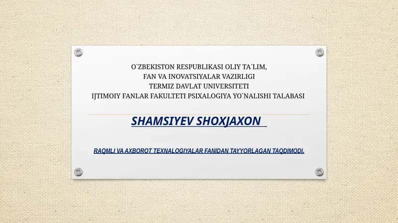 Raqamli Texnologiyalar Fanidagi Taqdimot