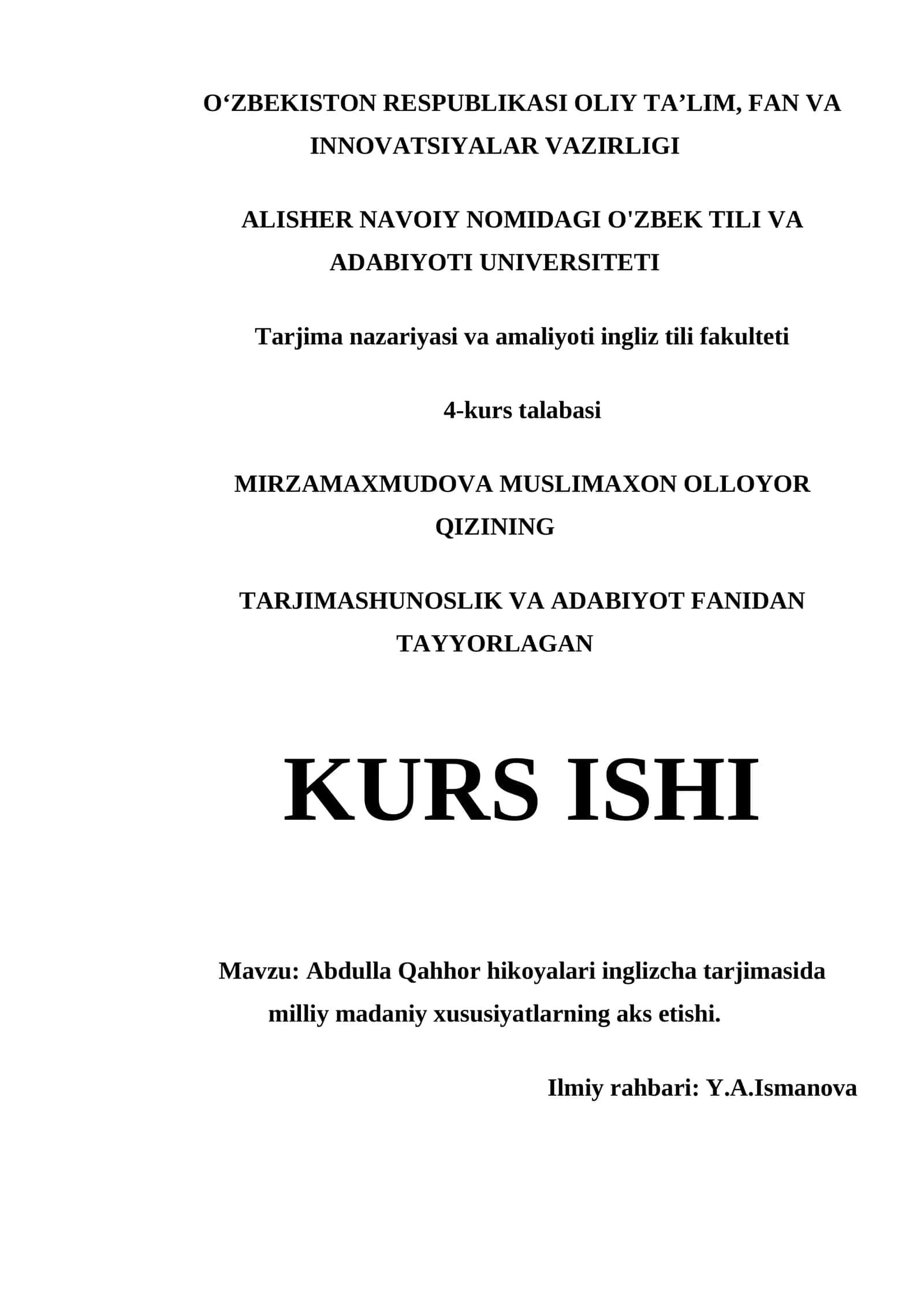 Abdulla Qahhor hikoyalari inglizcha tarjimasi