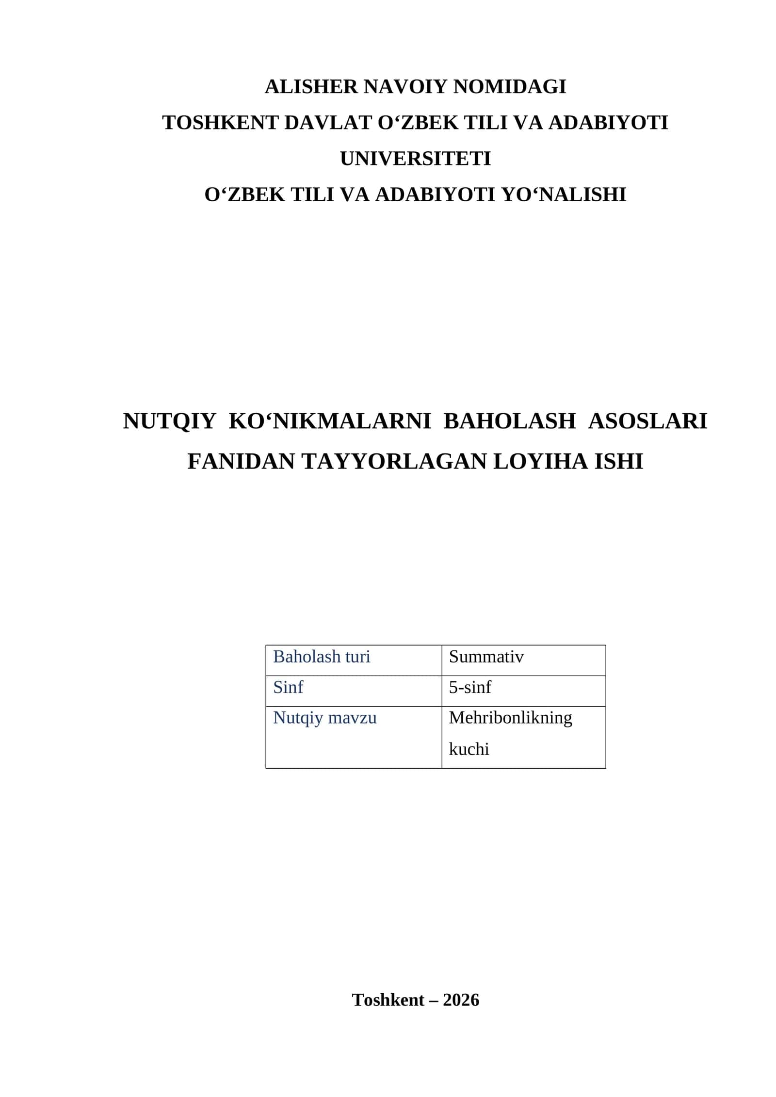 Nutqiy ko‘nikmalar baholash asoslari