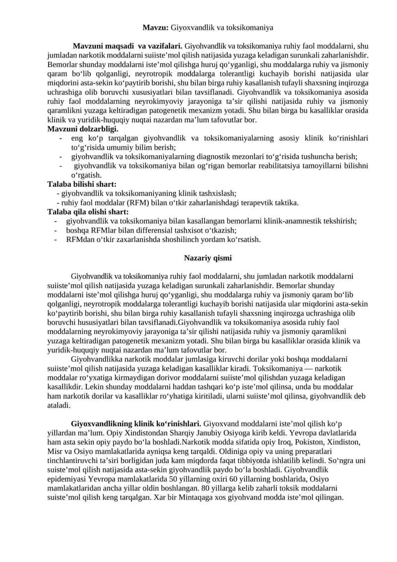 Giyoxvandlik va toksikomaniya