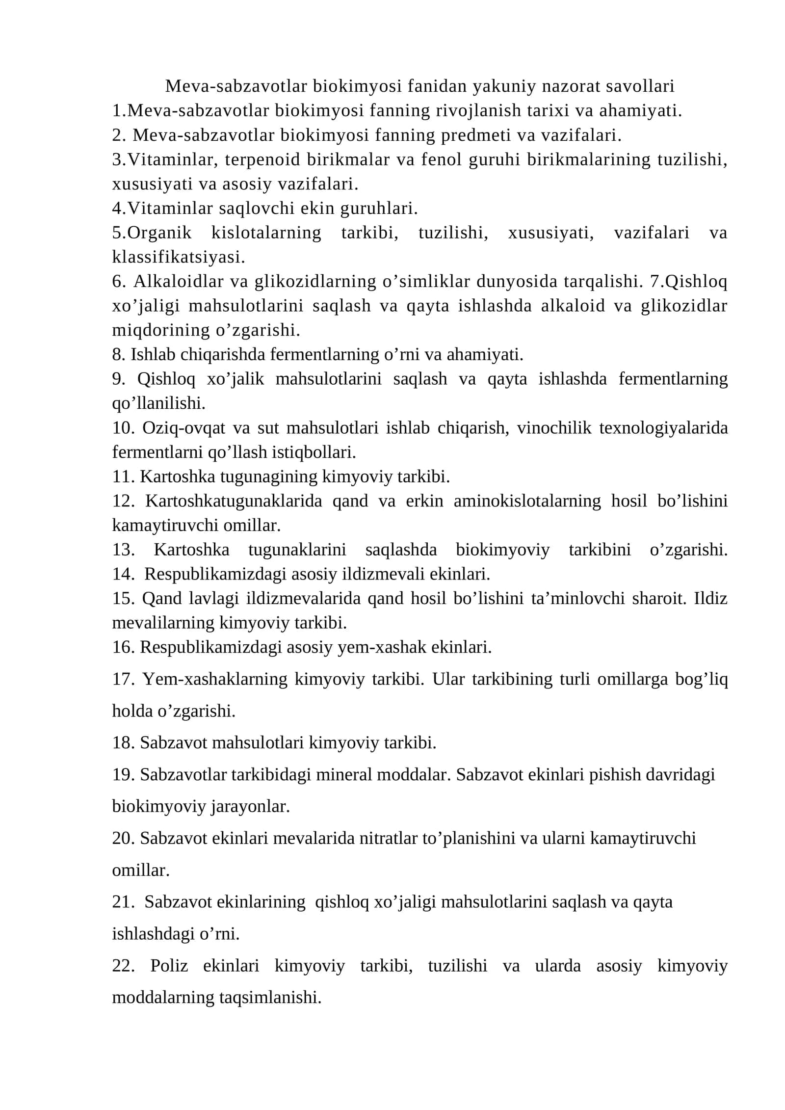 Meva-sabzavotlar biokimyosi