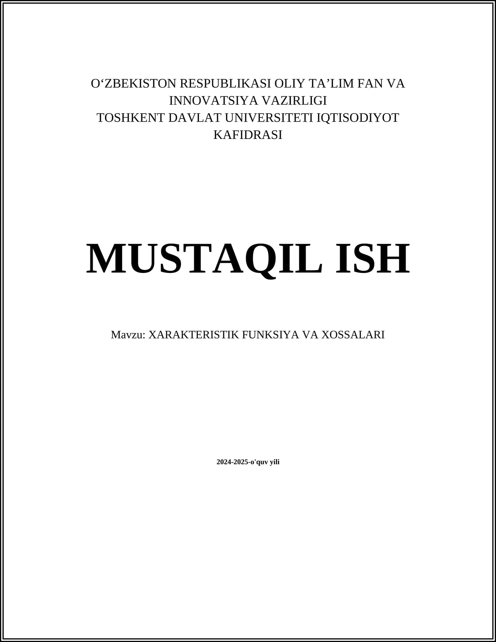 XARAKTERISTIK FUNKSIYA VA XOSSALARI