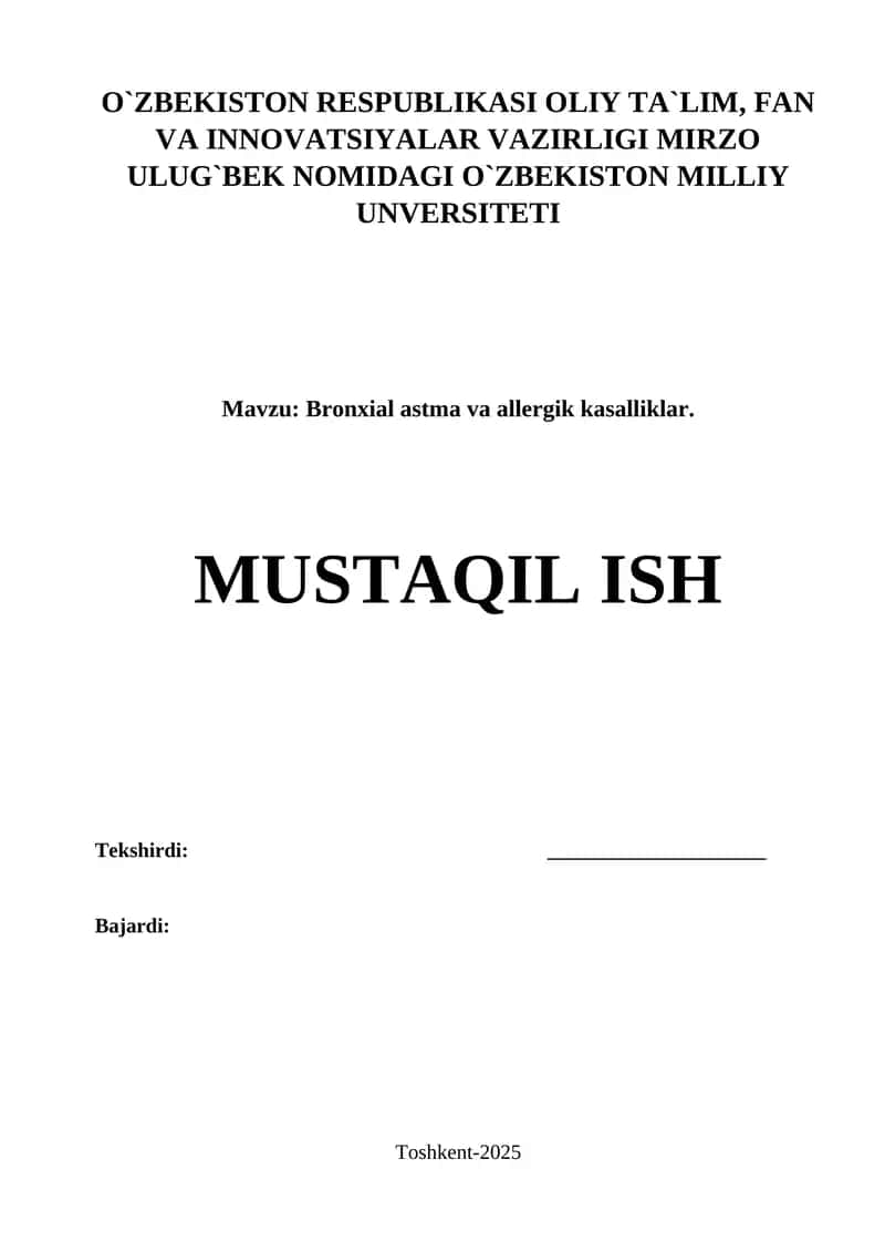 Bronxial astma va allergik kasalliklar