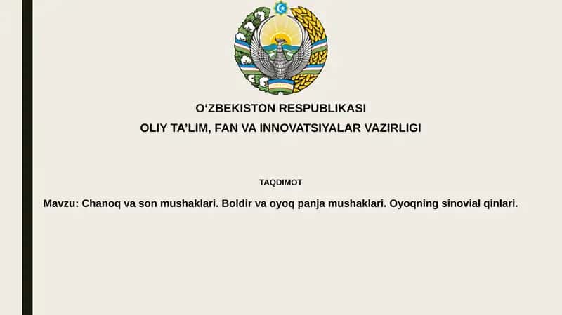 Chanoqvasonmushaklari.Boldirvaoyoqpanjamushaklari.Oyoqningsinovialqinlari