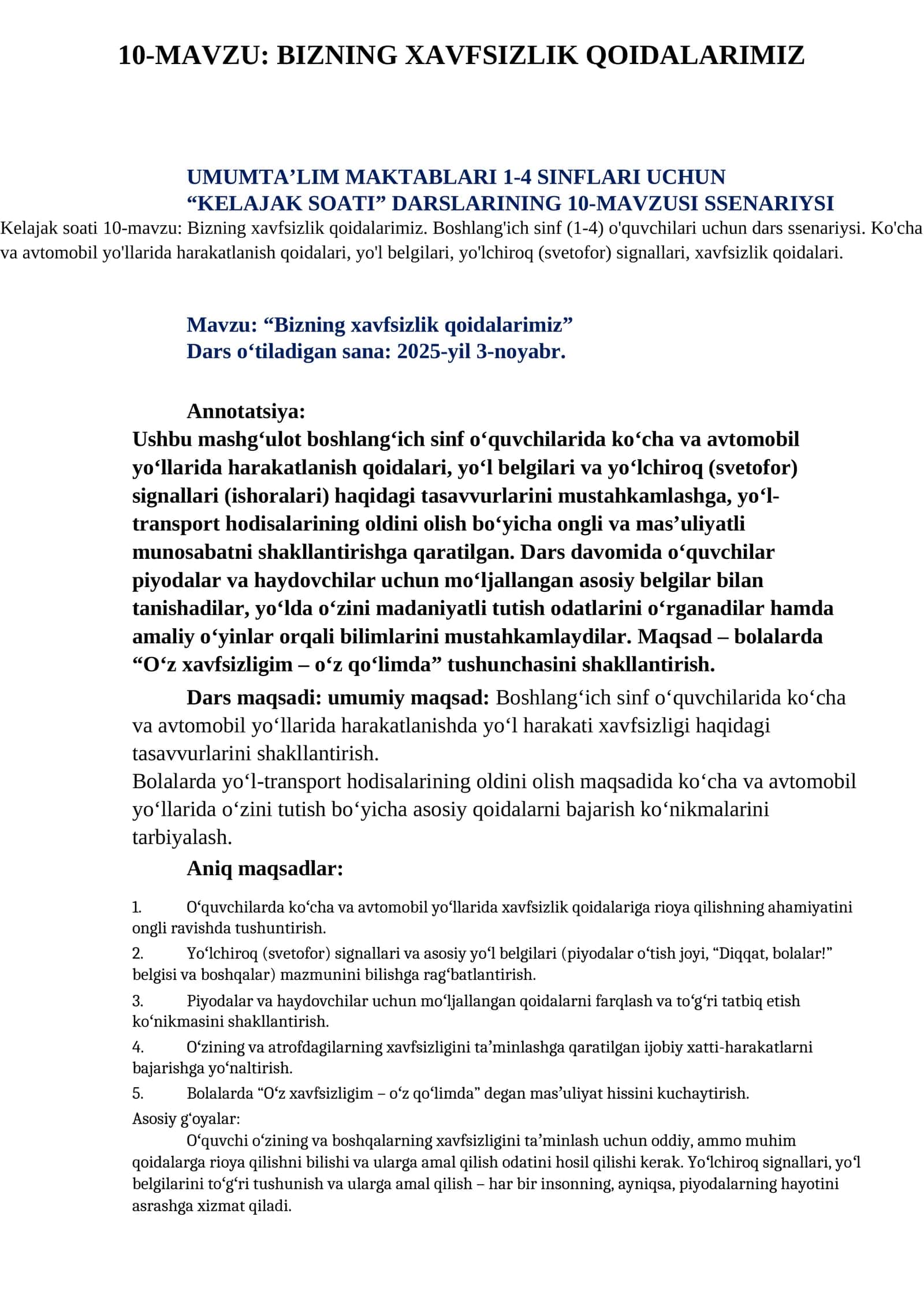 BIZNING XAVFSIZLIK QOIDALARIMIZ