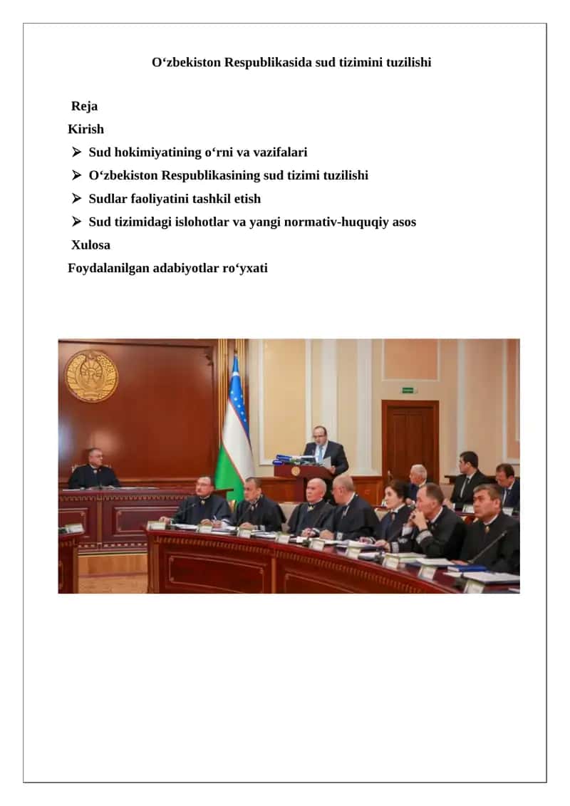 O‘zbekiston Respublikasida sud tizimini tuzilishi