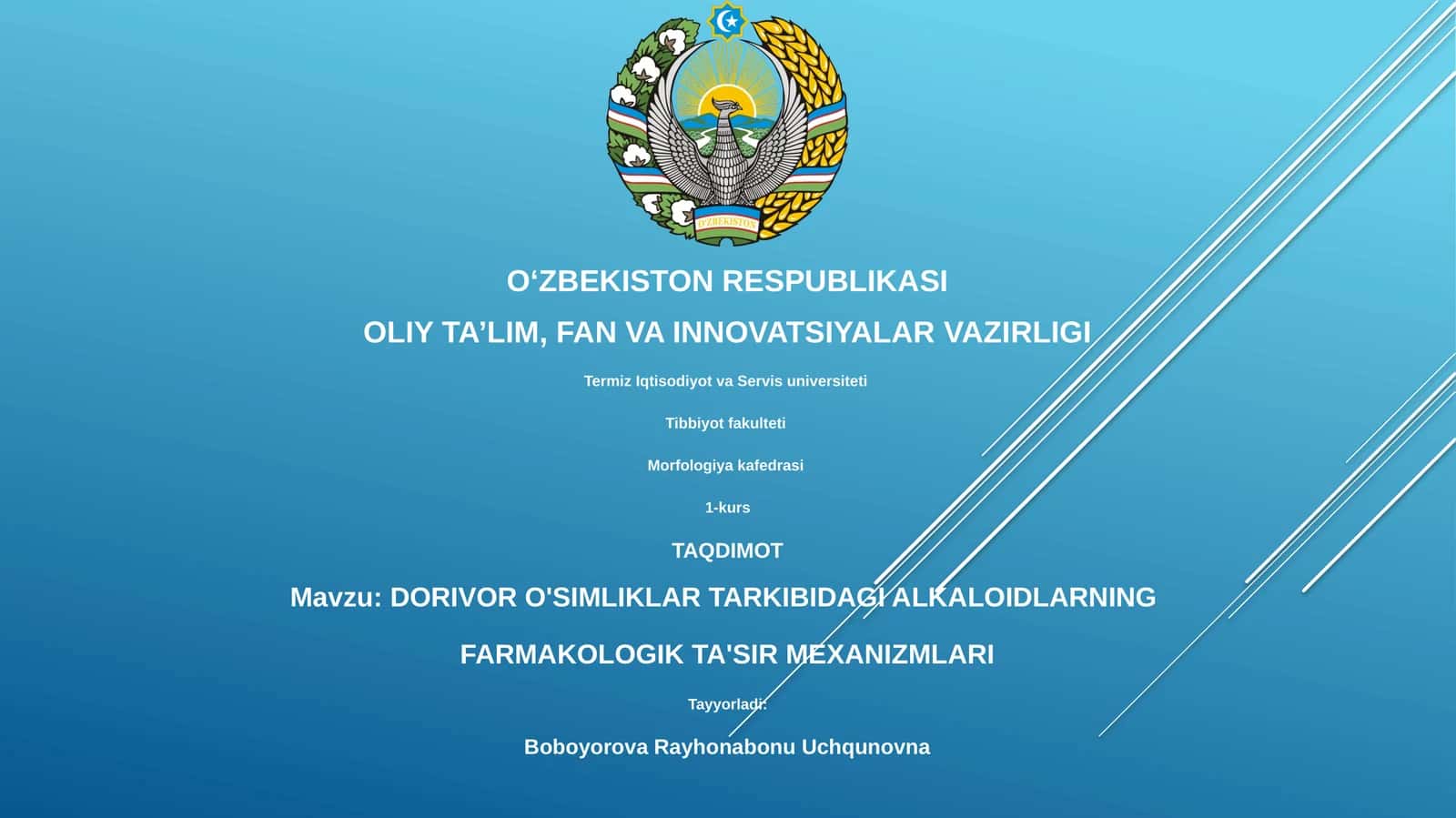 DORIVOR O'SIMLIKLAR TARKIBIDAGI ALKALOIDLARNING FARMAKOLOGIK TA'SIR MEXANIZMLARI