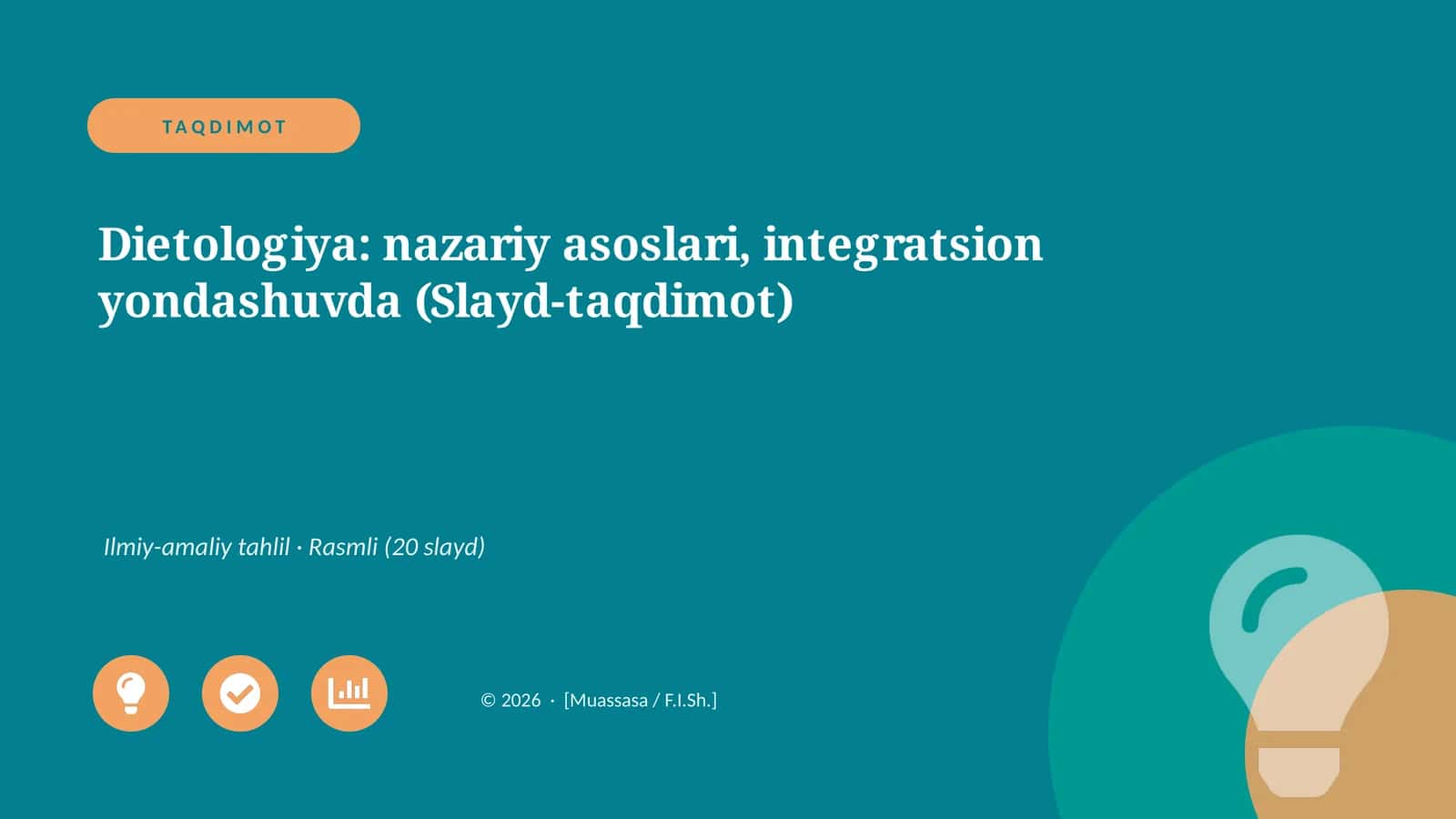 Dietologiya: nazariy asoslari, integratsion yondashuvda (Slayd-taqdimot)