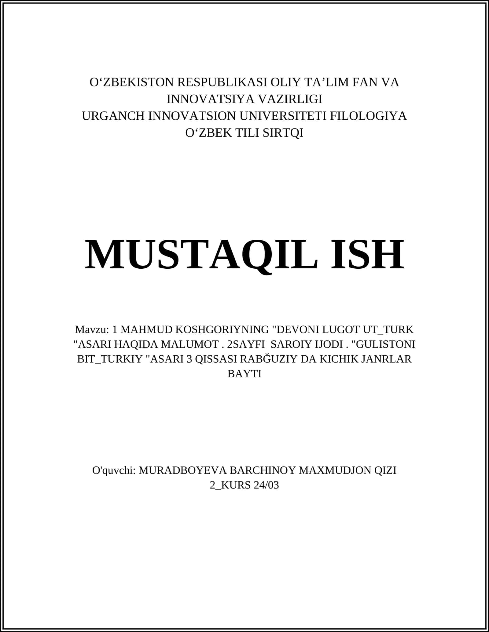 MAHMUD KOSHGORIYNING "DEVONI LUGOT UT_TURK "ASARI