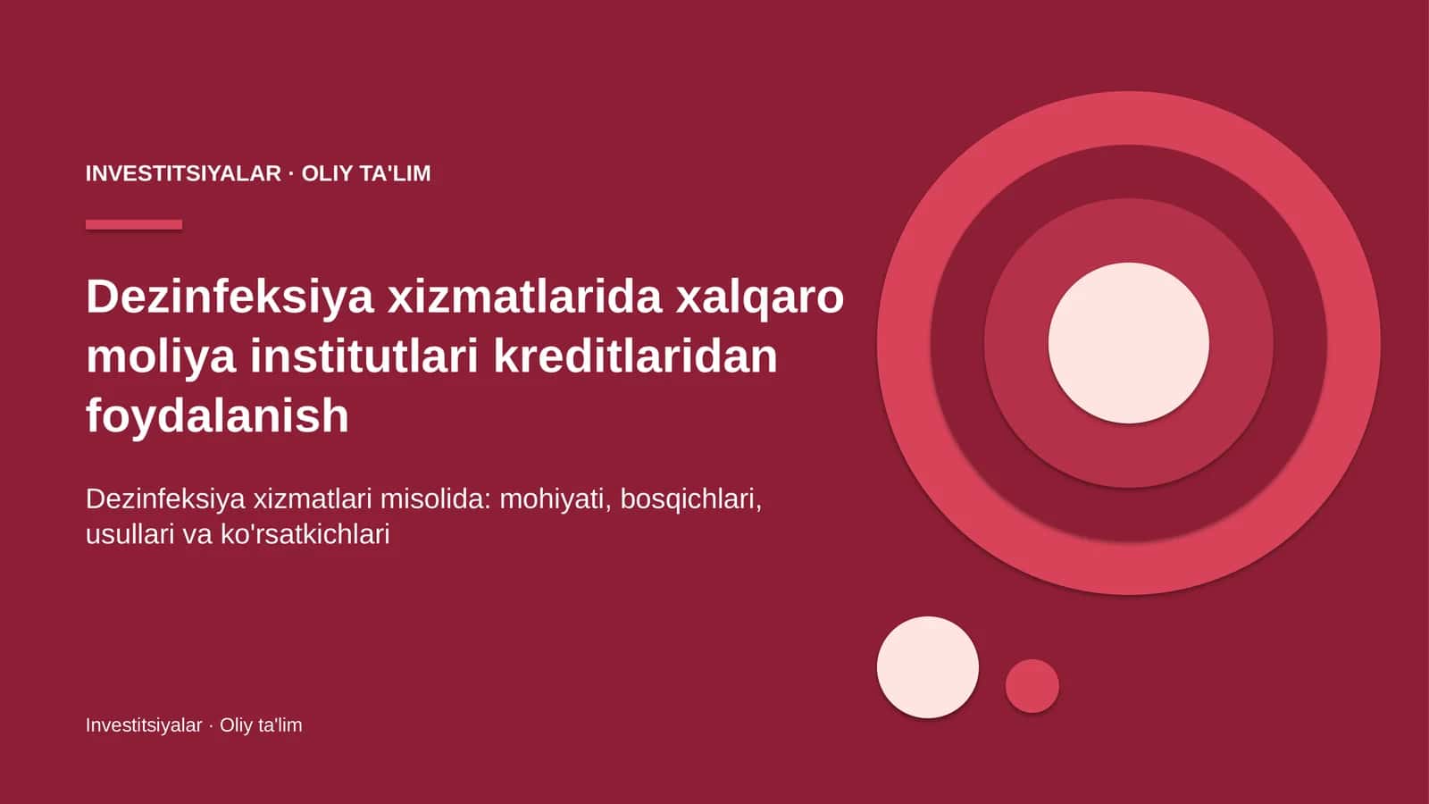 Dezinfeksiya xizmatlarida xalqaro moliya institutlari kreditlaridan foydalanish