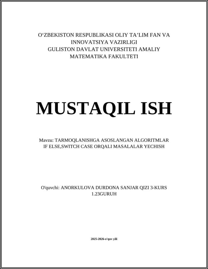 TARMOQLANISHGA ASOSLANGAN ALGORITMLAR