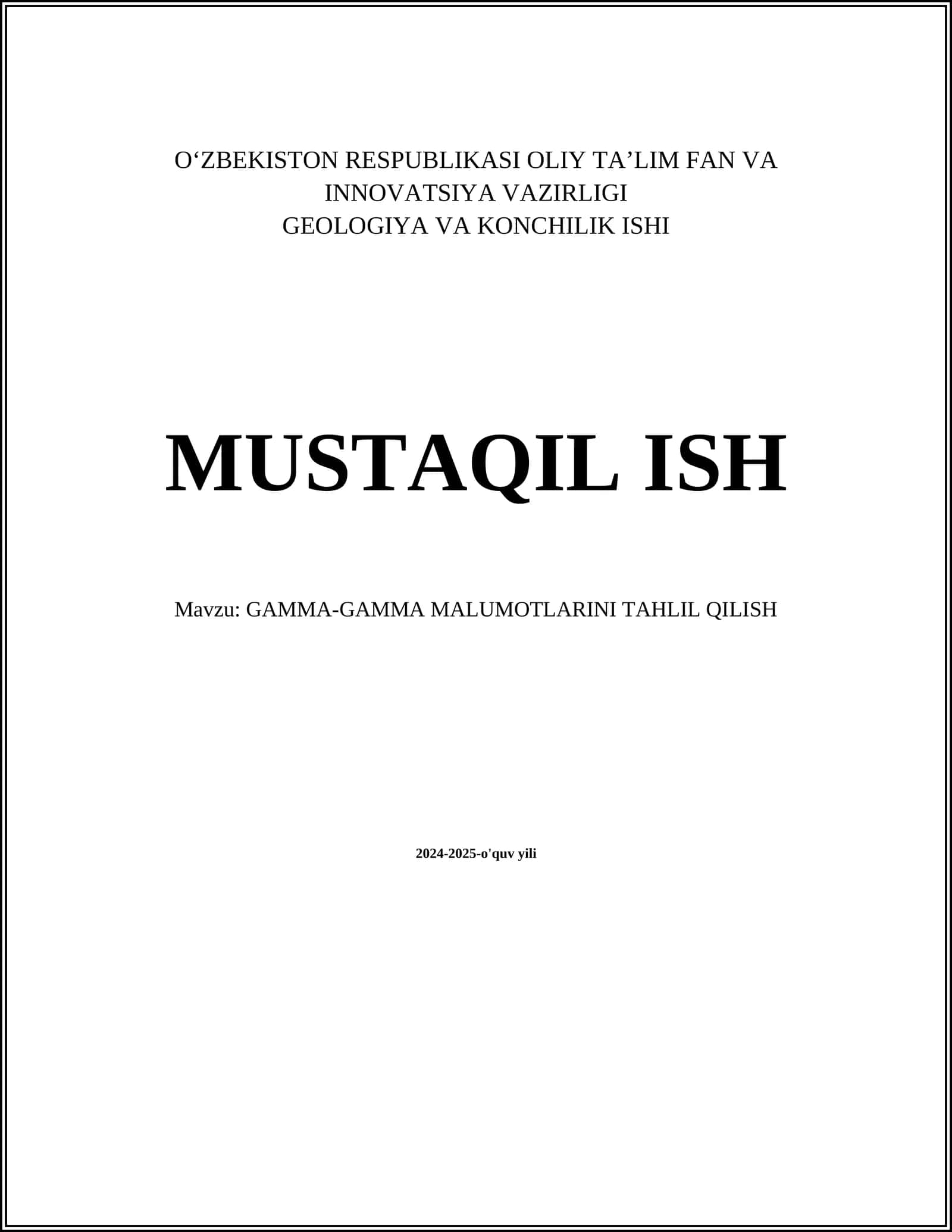 GAMMA-GAMMA MALUMOTLARINI TAHLIL QILISH