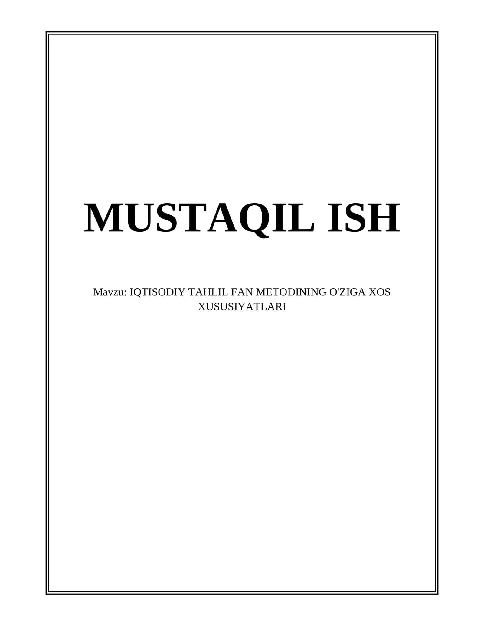 IQTISODIY TAHLIL FAN METODI