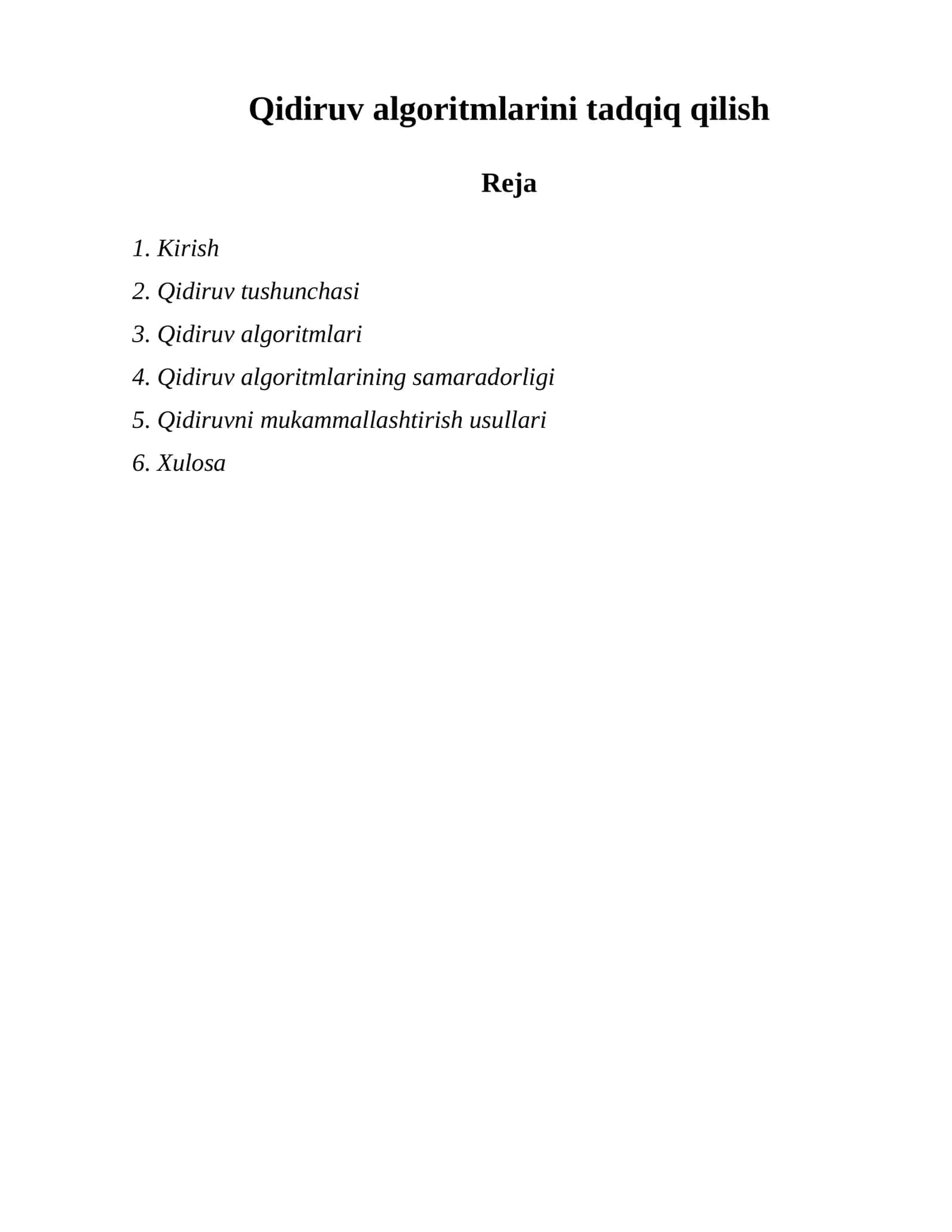 Qidiruv algoritmlarini tadqiq qilish