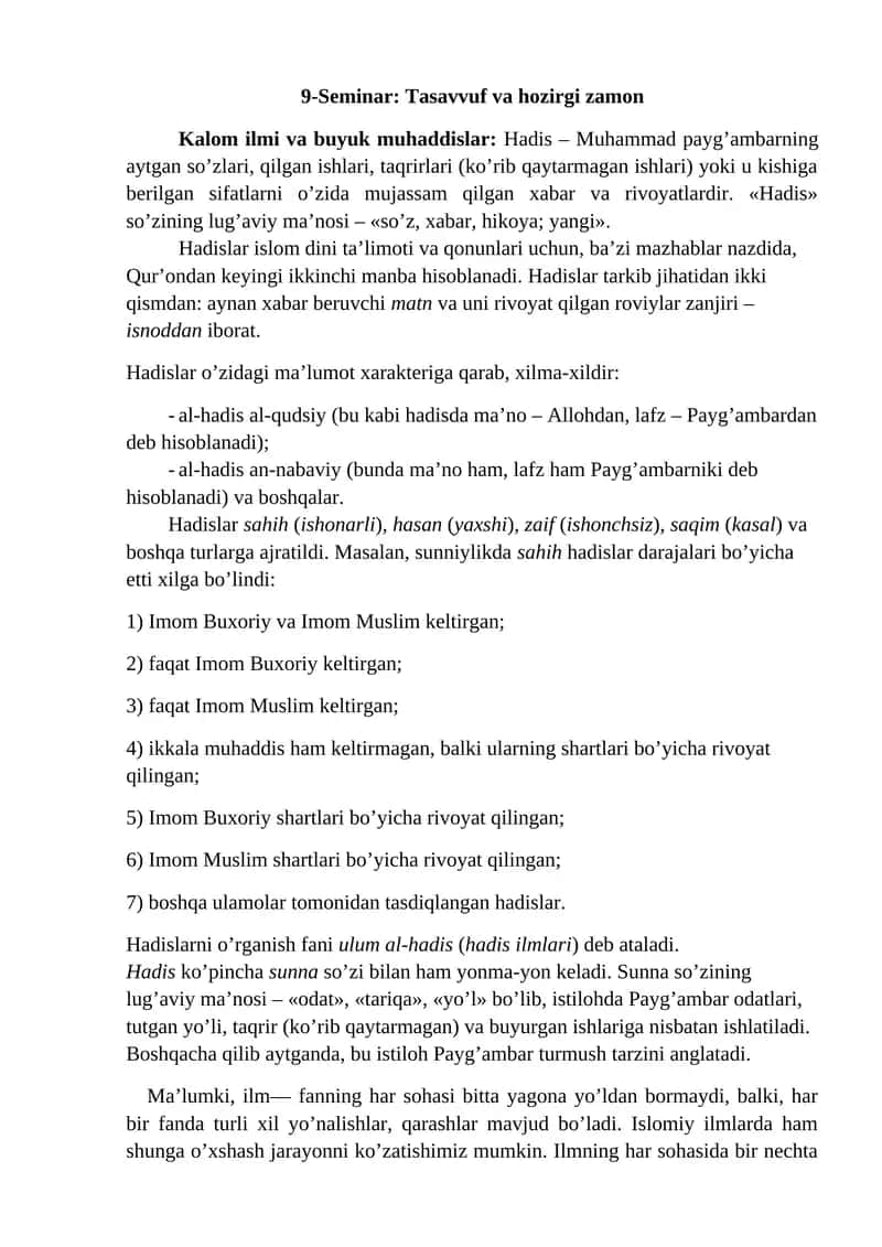 Tasavvuf va Hozirgi Zamon