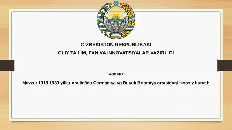 1918-1939 yillar orallig'ida Germaniya va Buyuk Britaniya ortasidagi siyosiy kurash