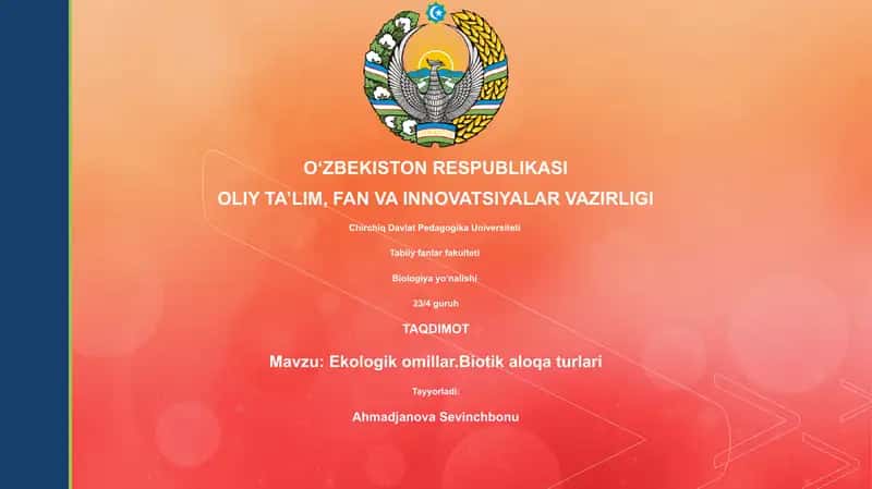 Ekologik omillar.Biotik aloqa turlari