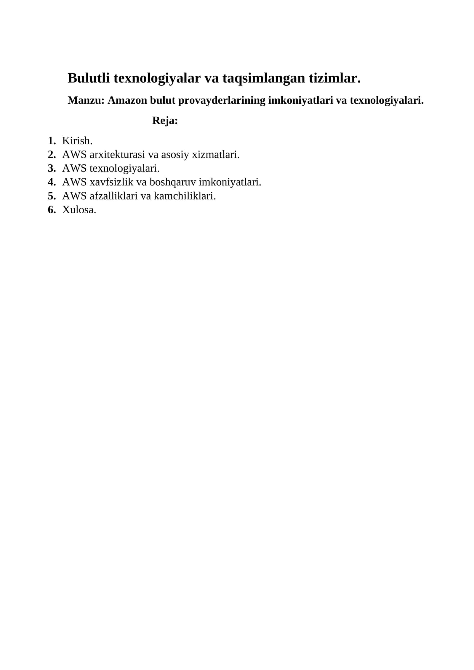 Bulutli texnologiyalar va taqsimlangan tizimlar