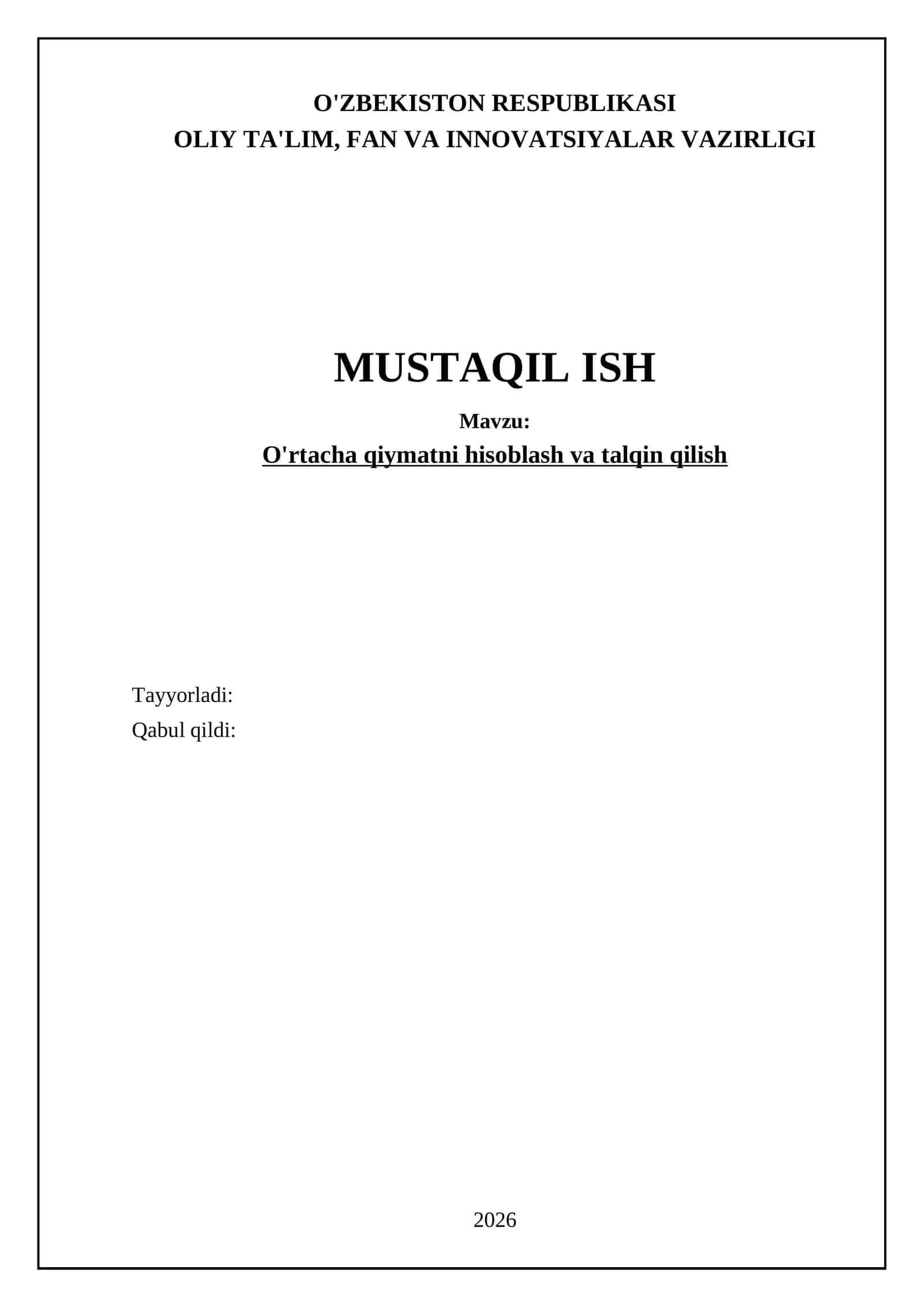 O'rtacha qiymatni hisoblash va talqin qilish