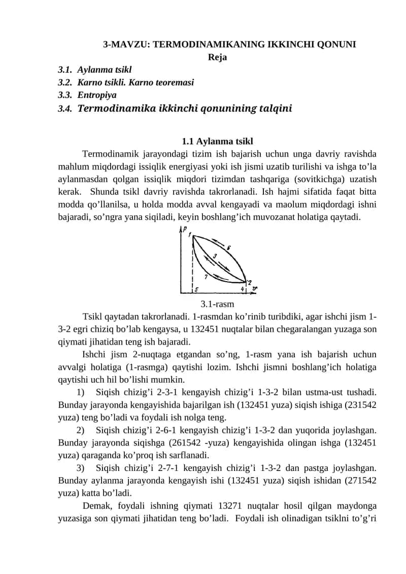 TERMODINAMIKANING IKKINCHI QONUNI