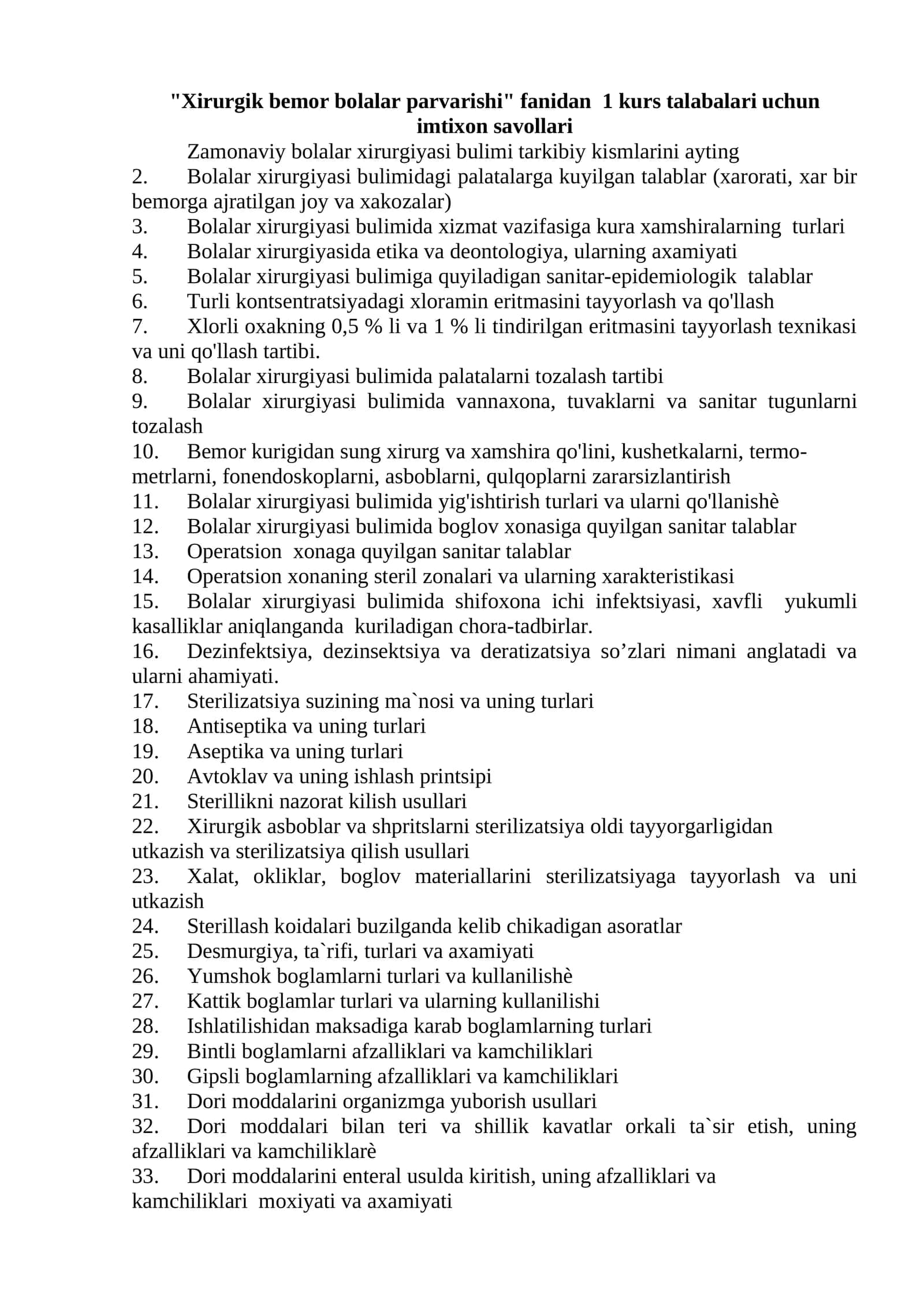 Bolalar xirurgiyasi parvarishi