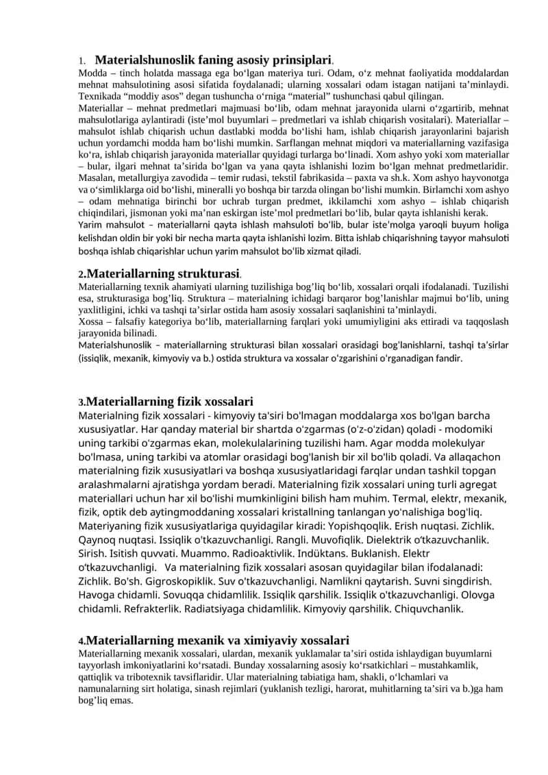 Materialshunoslik faning asosiy prinsiplari