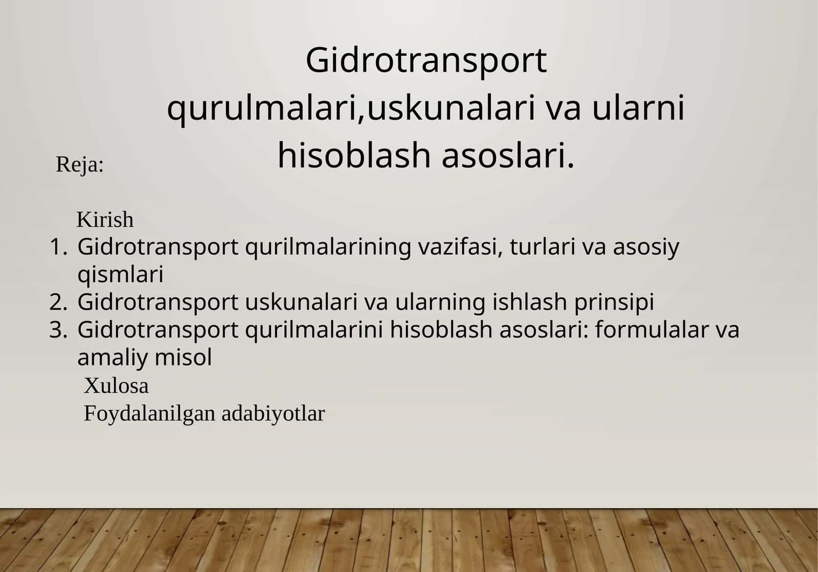 Gidrotransportqurulmalari, uskunalar va ularni hisoblash asoslari
